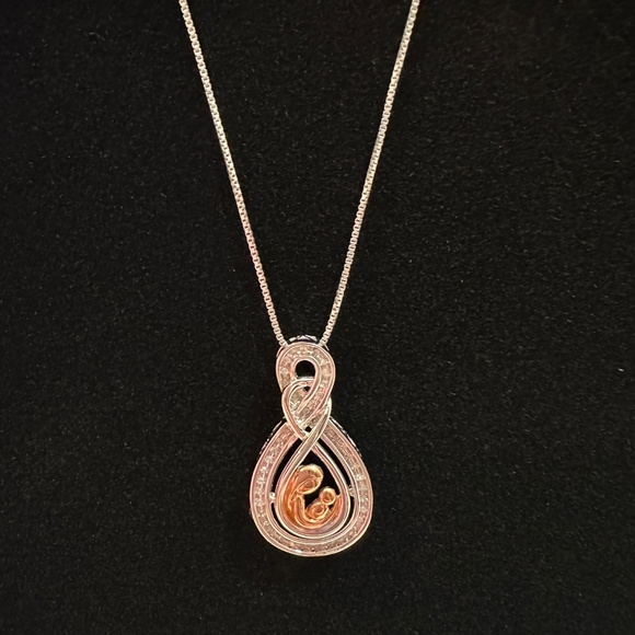 Sterling Silver & Rose Gold Infinity Mother and Child Pendant - Picture 3 of 4
